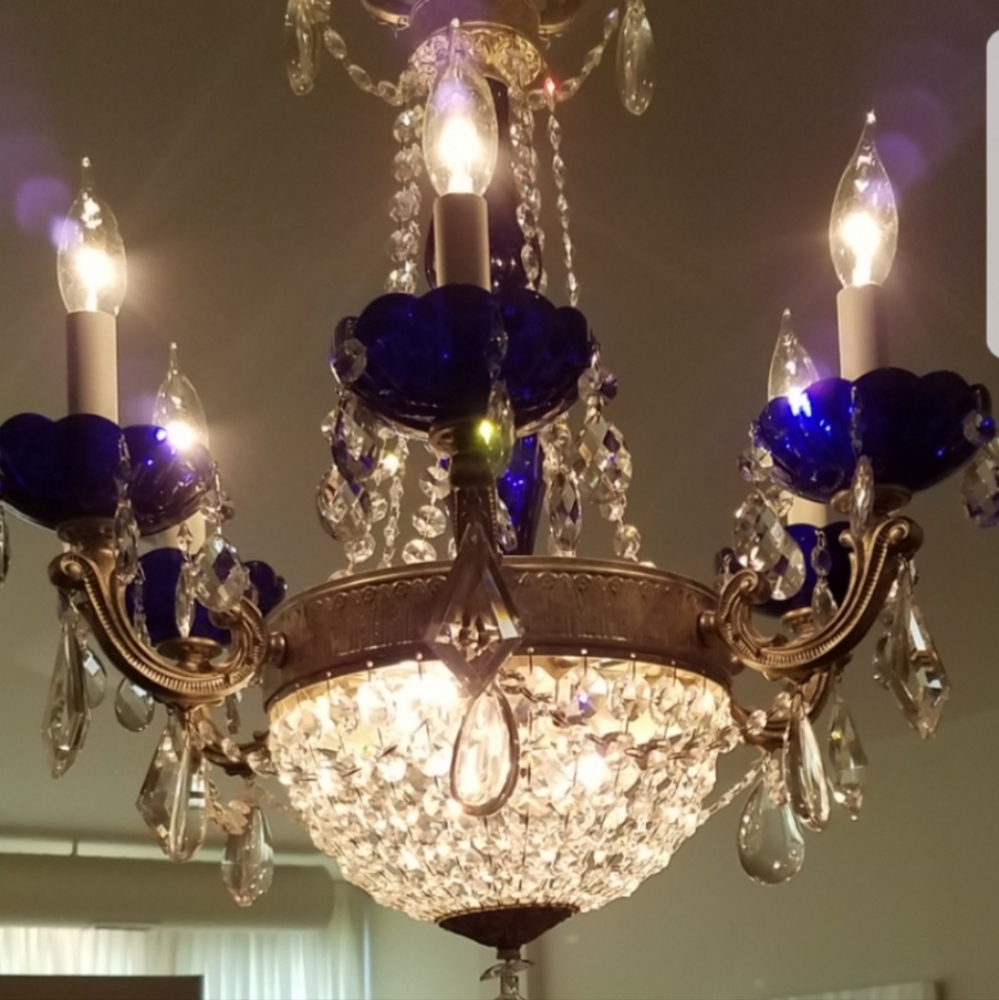 SCHONBEK COBALT CRYSTAL CHANDELIER